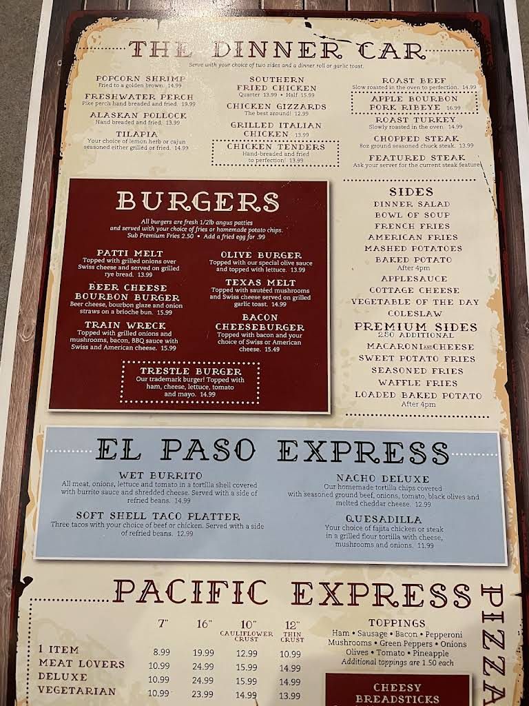 The Trestle Stop Menu 1
